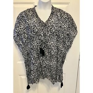 Echo Women's‎ Black Print Kimono Beach Cover Up Dress Cotton Tassels One Size